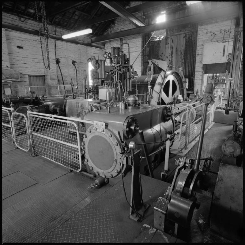 Black and white film negative showing the Andrew Barclay steam winder, Morlais Colliery 13 May 1981.  'Morlais 13/5/81' is transcribed from original negative bag.