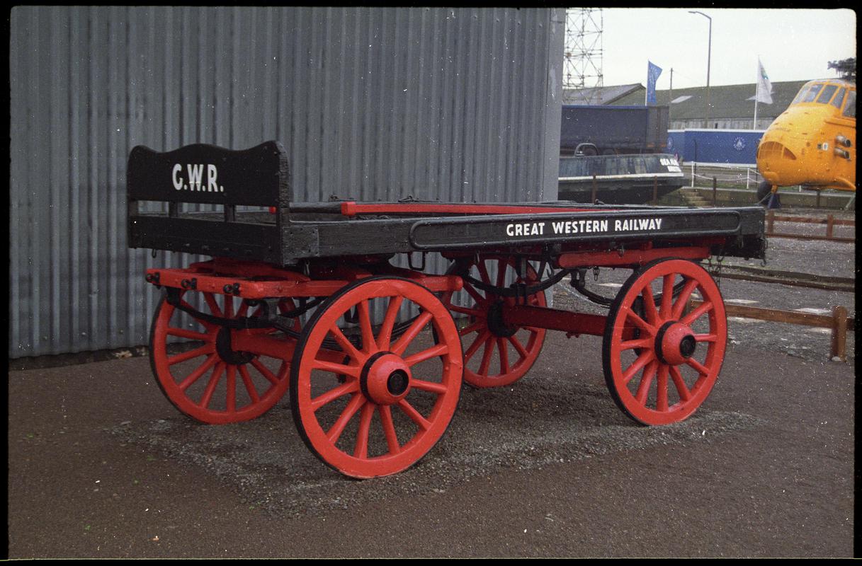 G.W.R. four-wheeled horse drawn goods wagon on display at W.I.M.M.