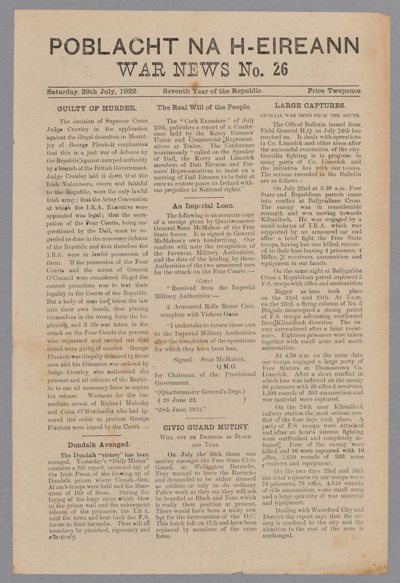 POBLACHT na h-EIREANN - WAR NEWS No. 26