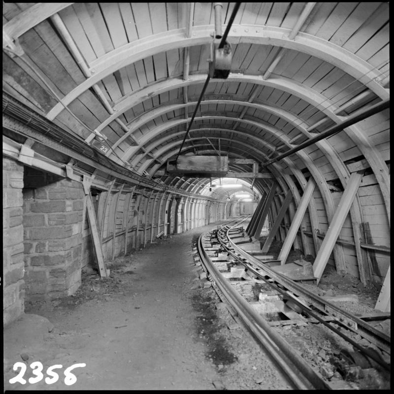 Black and white film negative showing an underground roadway, Merthyr Vale Colliery 2 July 1981.  '2 Jul 1981' is transcribed from original negative bag.  Appears to be identical to 2009.3/1853.