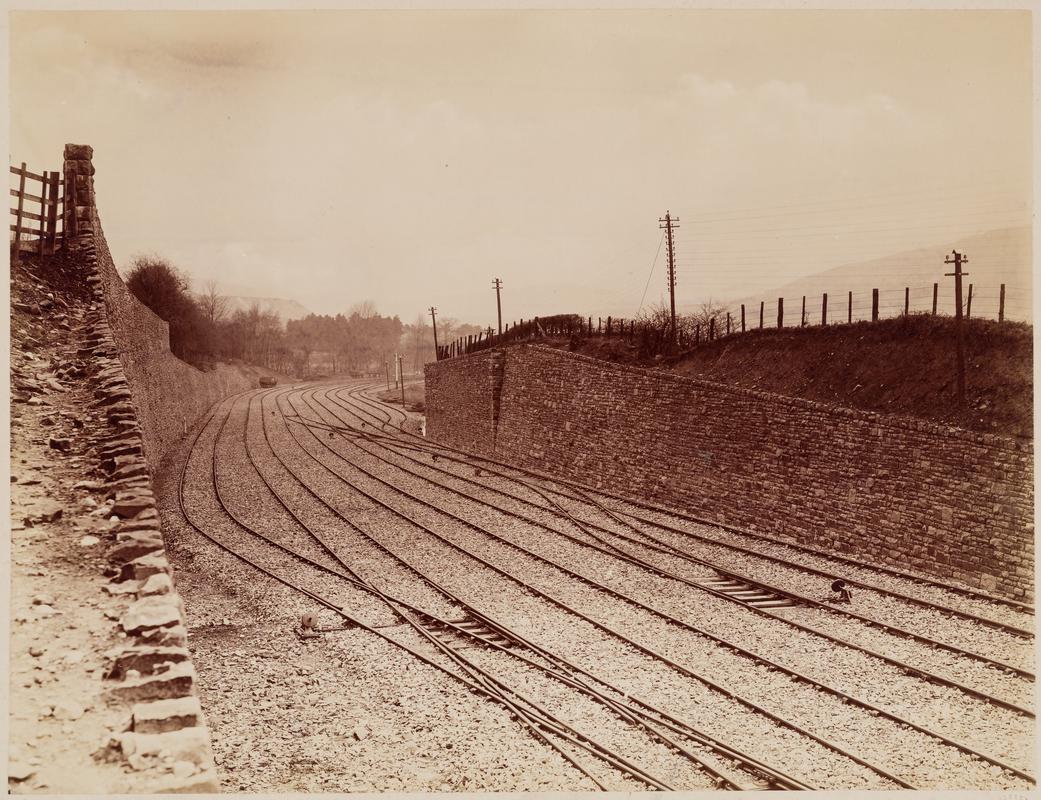 Barry Railway construction, 1888. Construction of new storage sidings at Trefforest on the Barry railway.