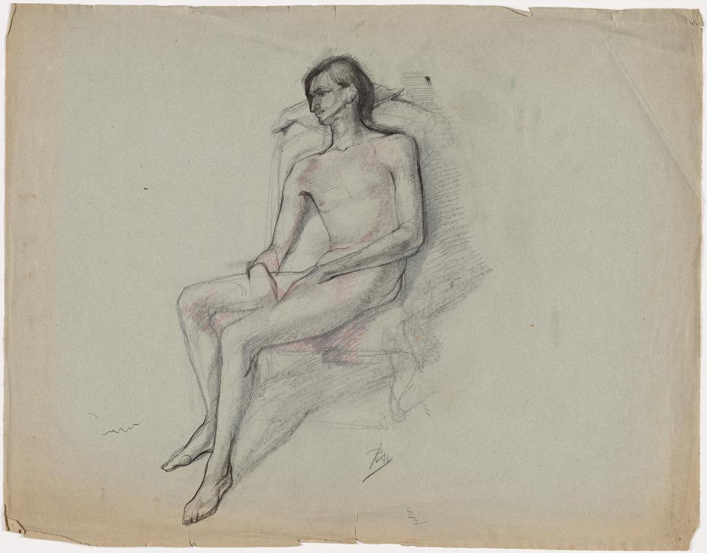 Male nude, seated