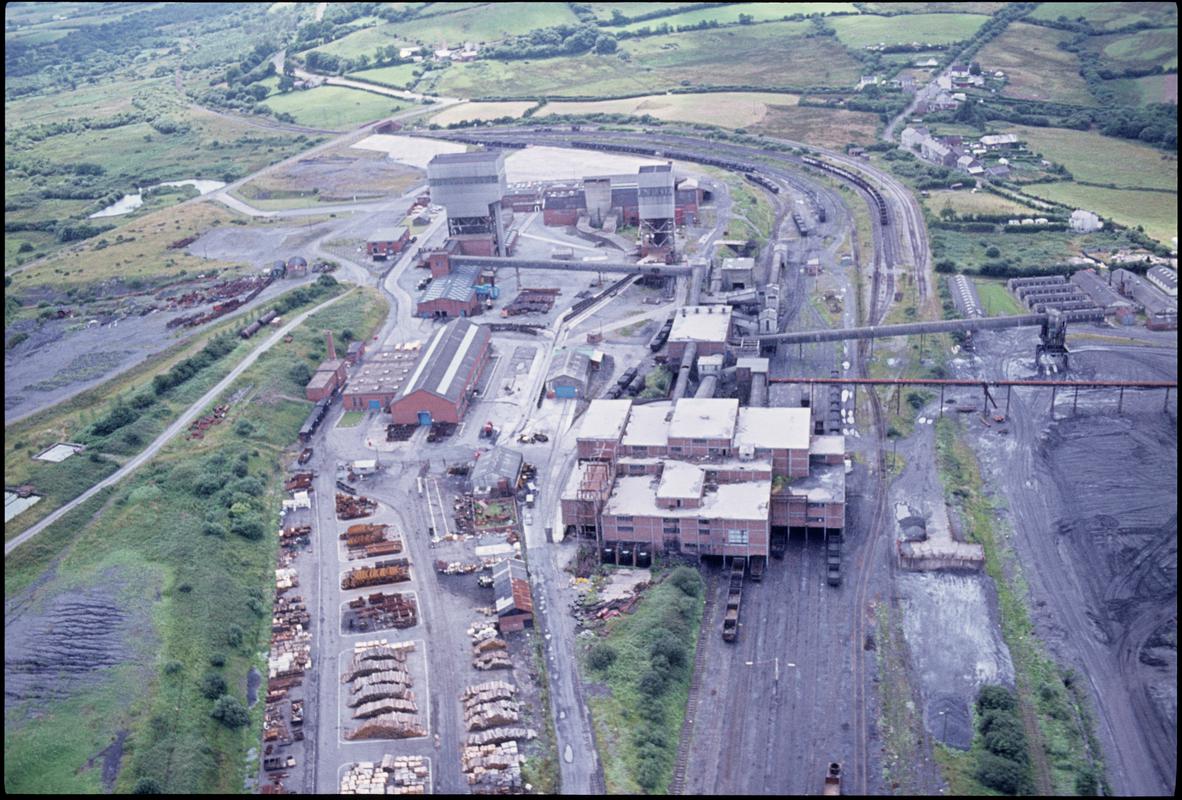 Colour film slide showing an aerial view of Cynheidre Colliery, 1977.