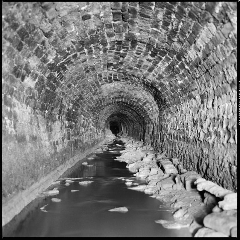 Black and white film negative showing the River Arch Level, Big Pit.  Appears to be identical to 2009.3/1063.