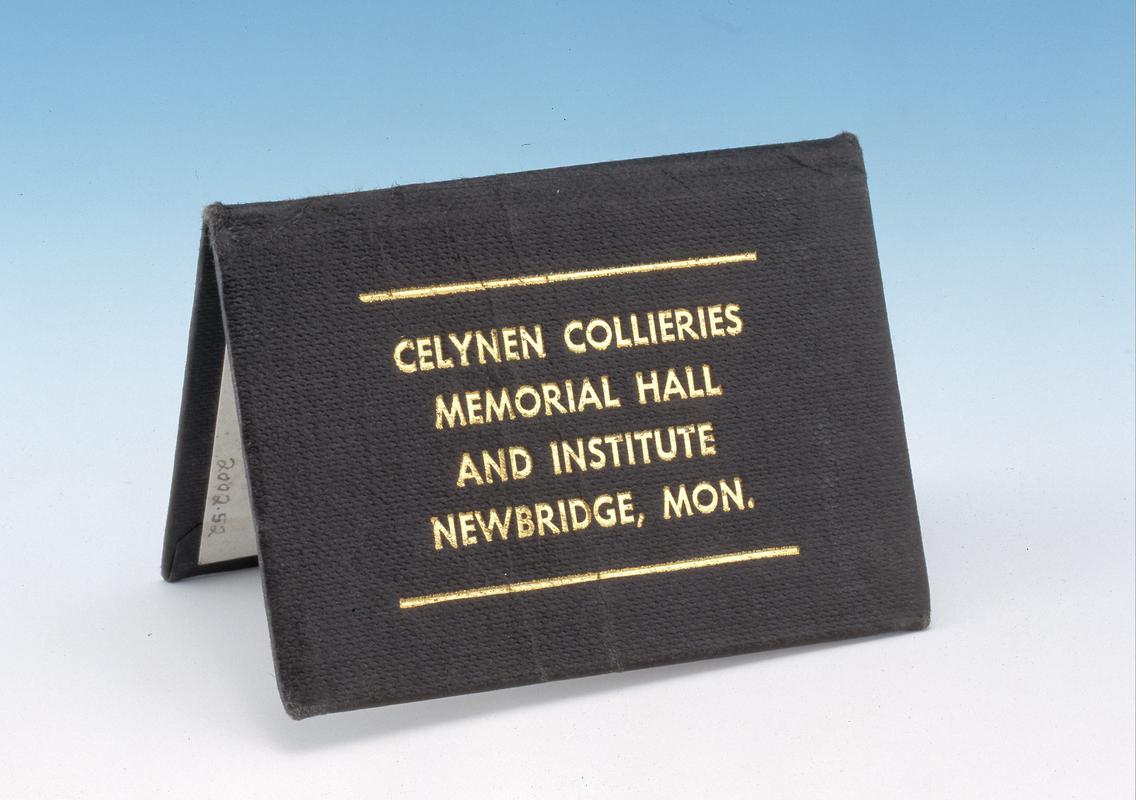 Membership card for Celynen Collieries Memorial Hall and Institute