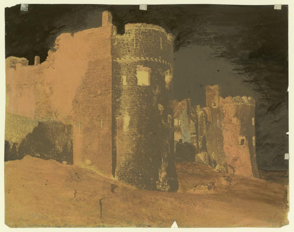 Wax paper calotype negative. Carew Castle SW from South West