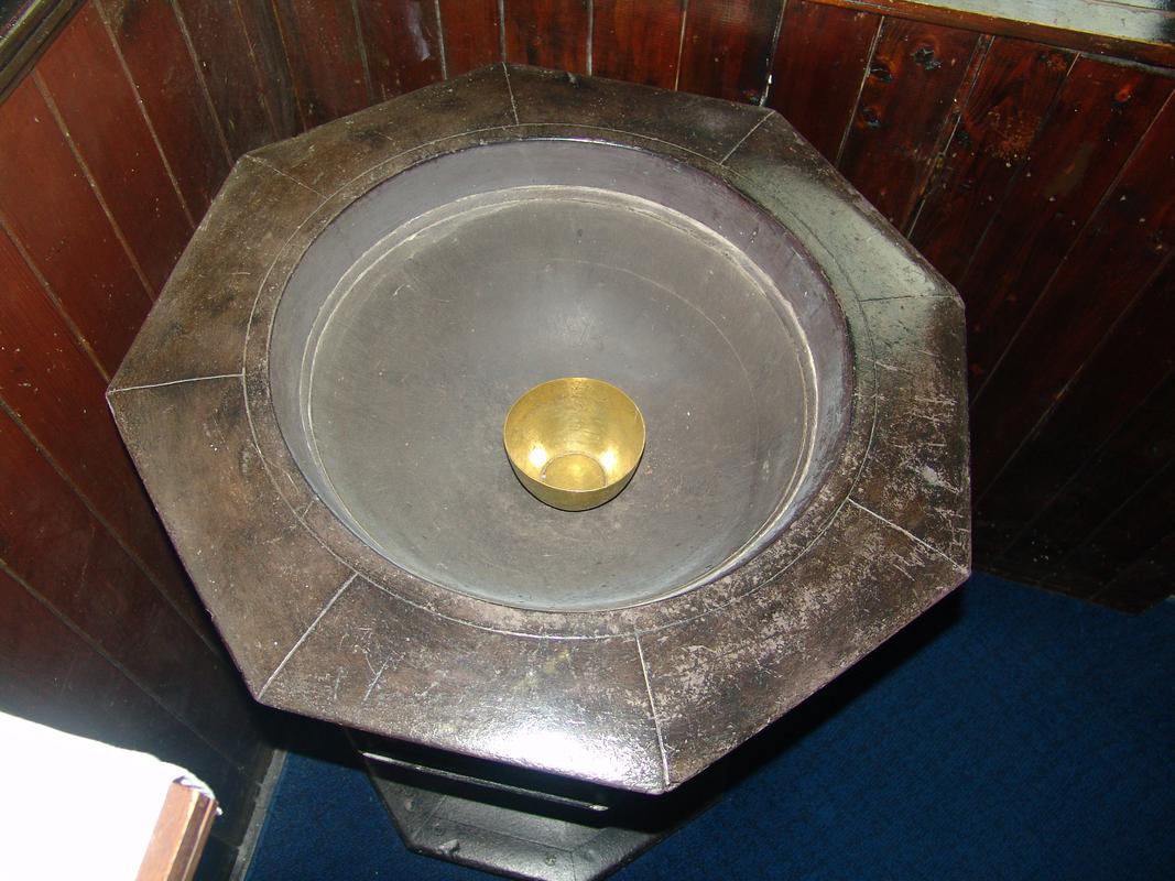 Font in St. Gabriel's Church, Cwm y Glo, 31 March 2012. The font is accessioned as 2017.89.