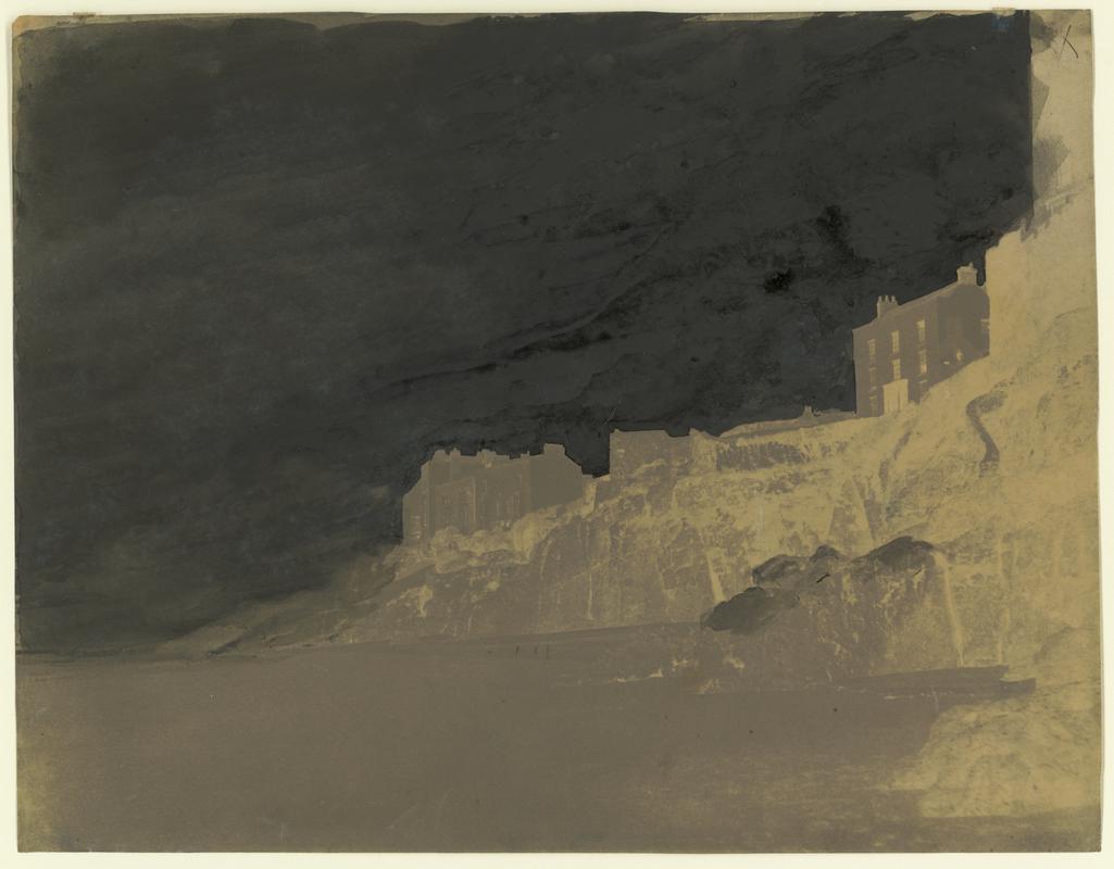 Wax paper calotype negative. Part of Tenby from the South Sands