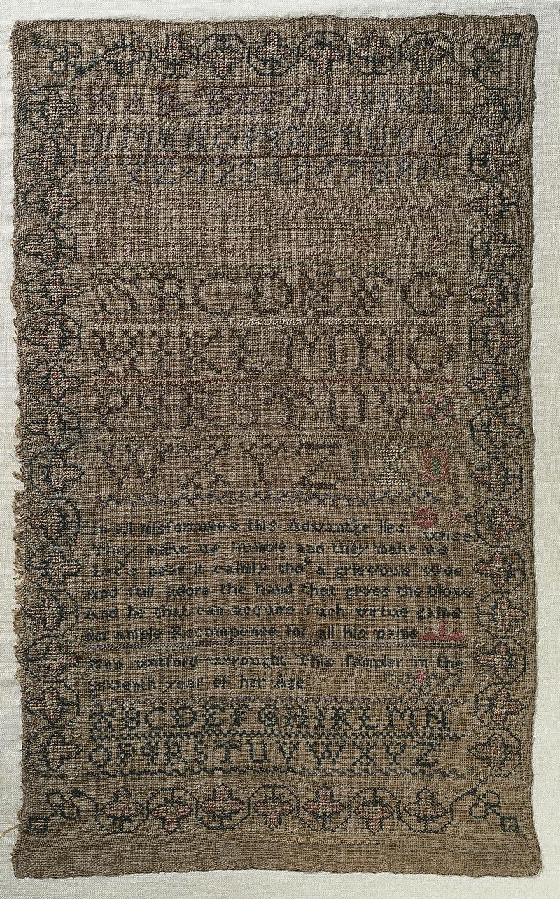 Sampler (verse & alphabet), made in Nant-y-glo, late 18th century