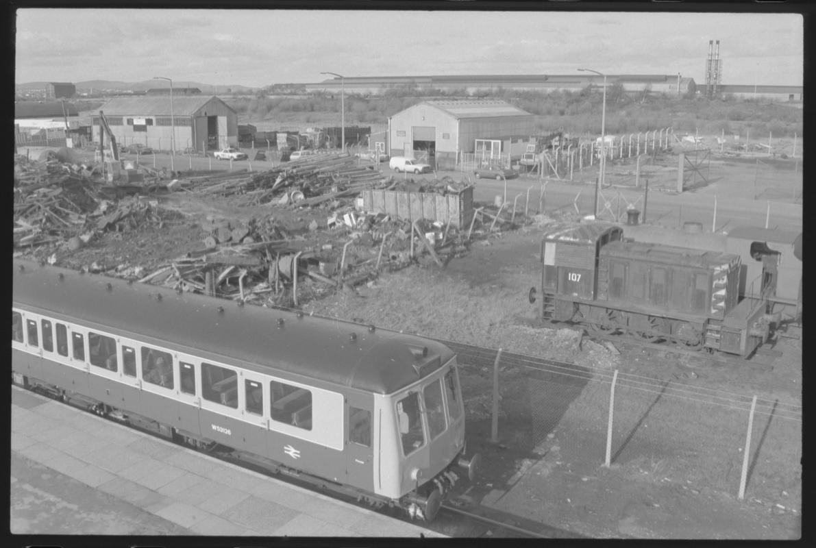 Passenger train at Bute Road Station, with SIR GOMER and another locomotive in background.