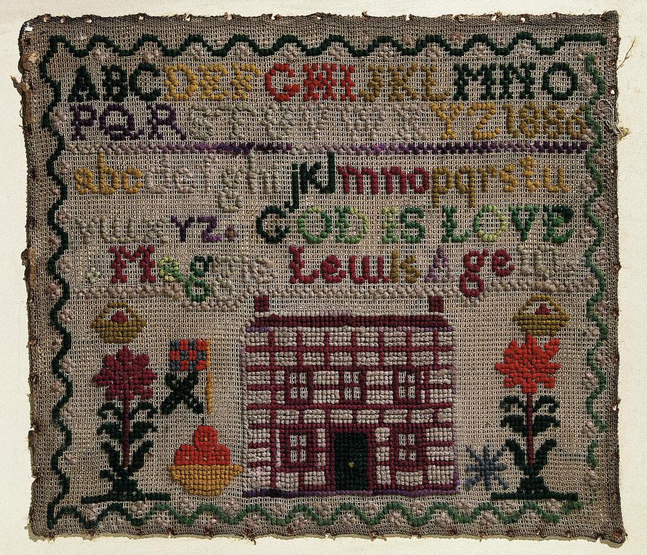 Sampler (alphabet & motifs), made in Glamorgan, 1886