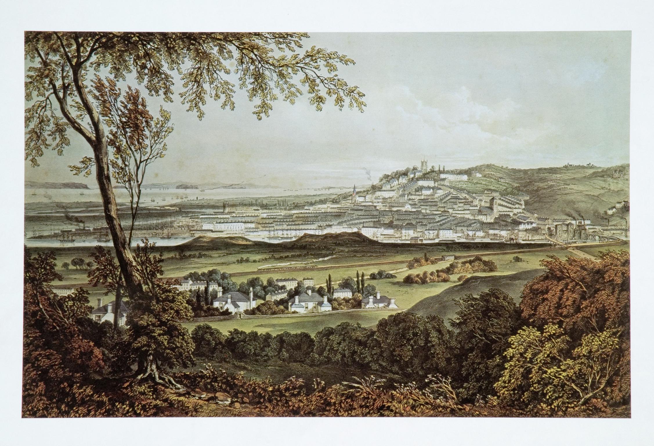 Newport from Church Hill showing docks, print