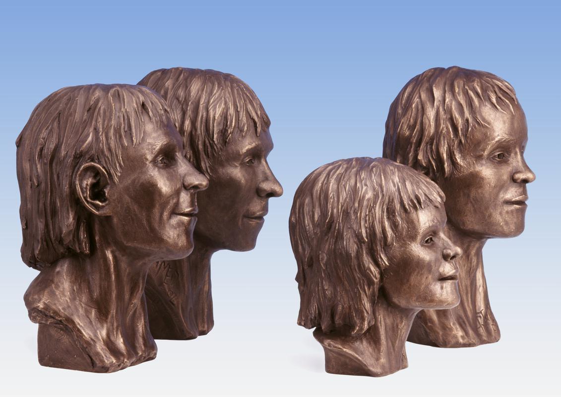 4 reconstruction bronze heads, from Burials 2,3,4 & 5