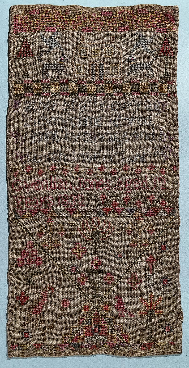 Sampler (motifs & verse), made in Wales 1832