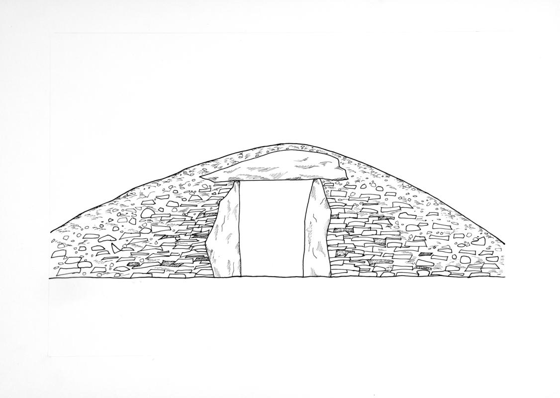 Construction of a Neolithic burial chamber, drawing