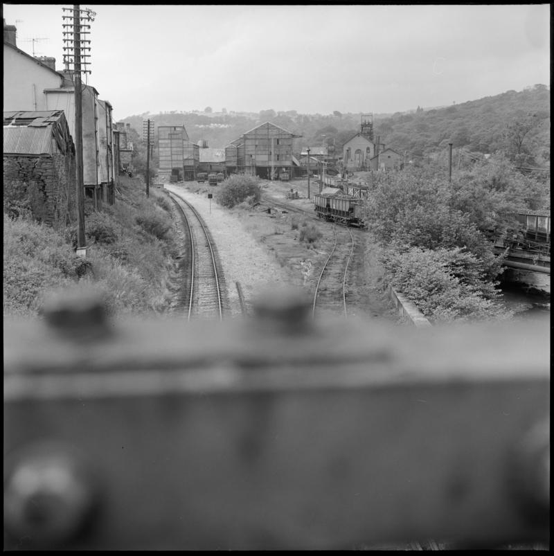 Black and white film negative showing a surface view of Deep Duffryn Colliery 1978.  'Deep Duffryn 1978' is transcribed from original negative bag.