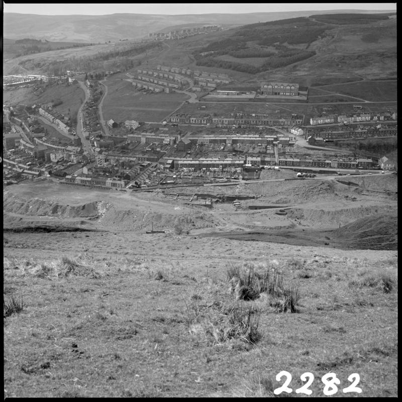 Black and white film negative showing a view of Maerdy.