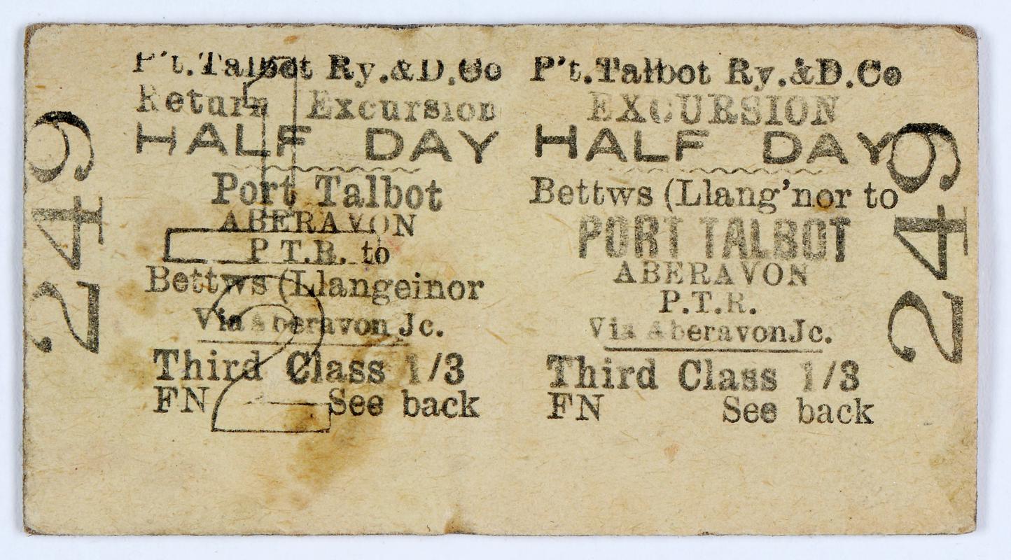 Port Talbot Railway & Docks Company ticket (front)