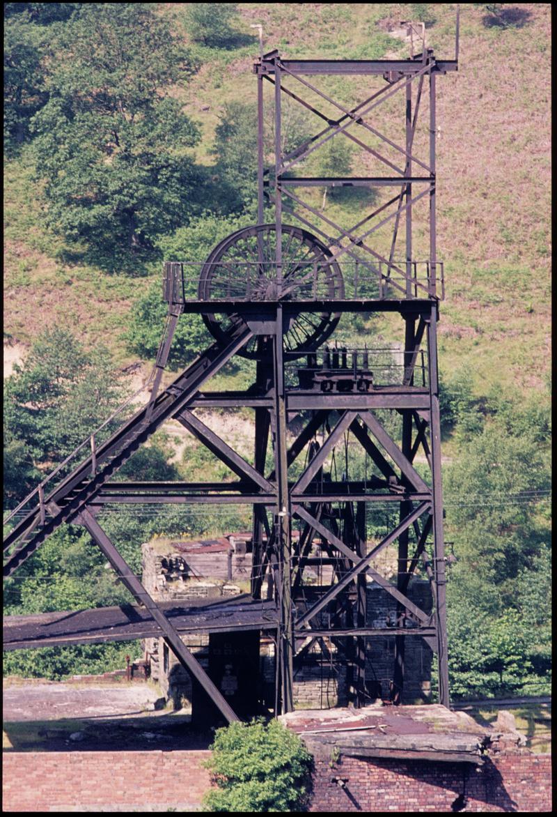Colour film slide showing a headframe, Llanhilleth Colliery.