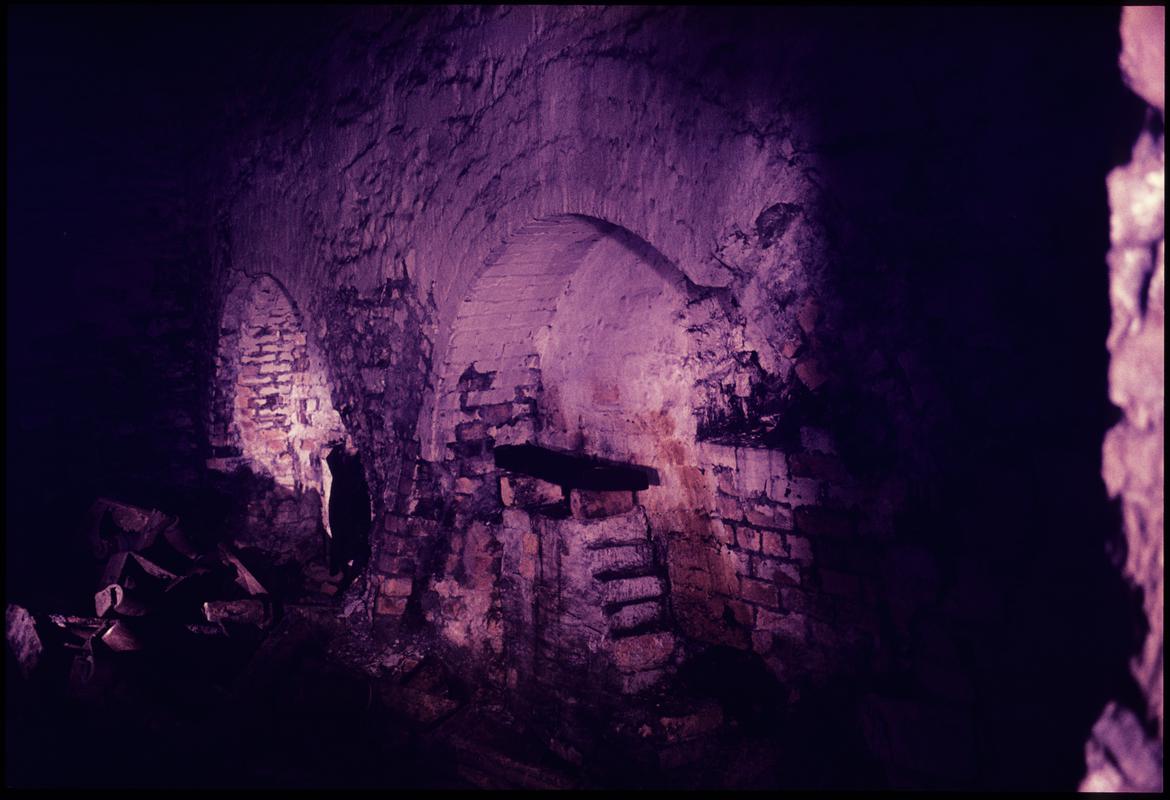 Colour film slide showing the underground blacksmith's shop situated in the Graigola seam, Clydach Merthyr Colliery.