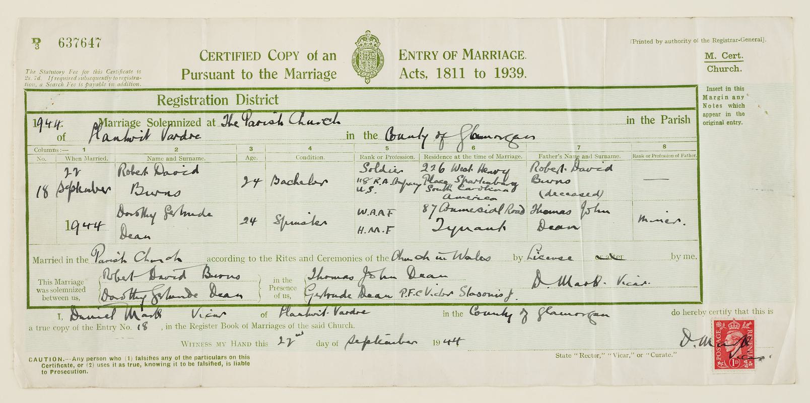 Marriage certificate