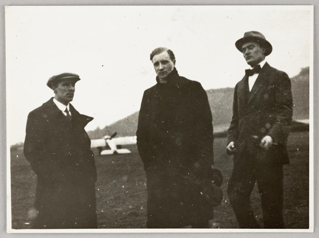 Left to right - C.H. Watkins, Gustav Hamel and Hamel's secretary at Cardiff March 1914.