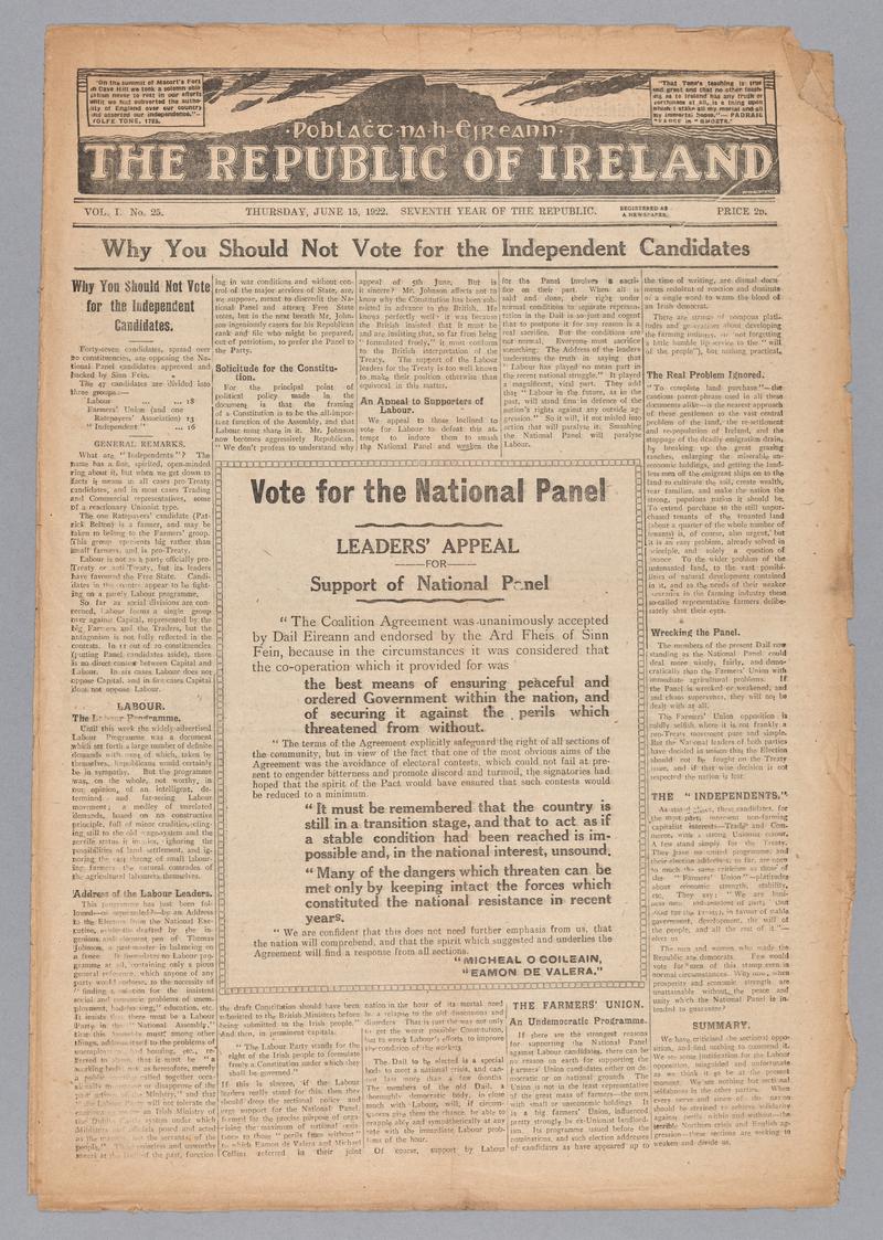 POBLACHT na h-EIREANN - The REPUBLIC OF IRELAND  - June 15, 1922