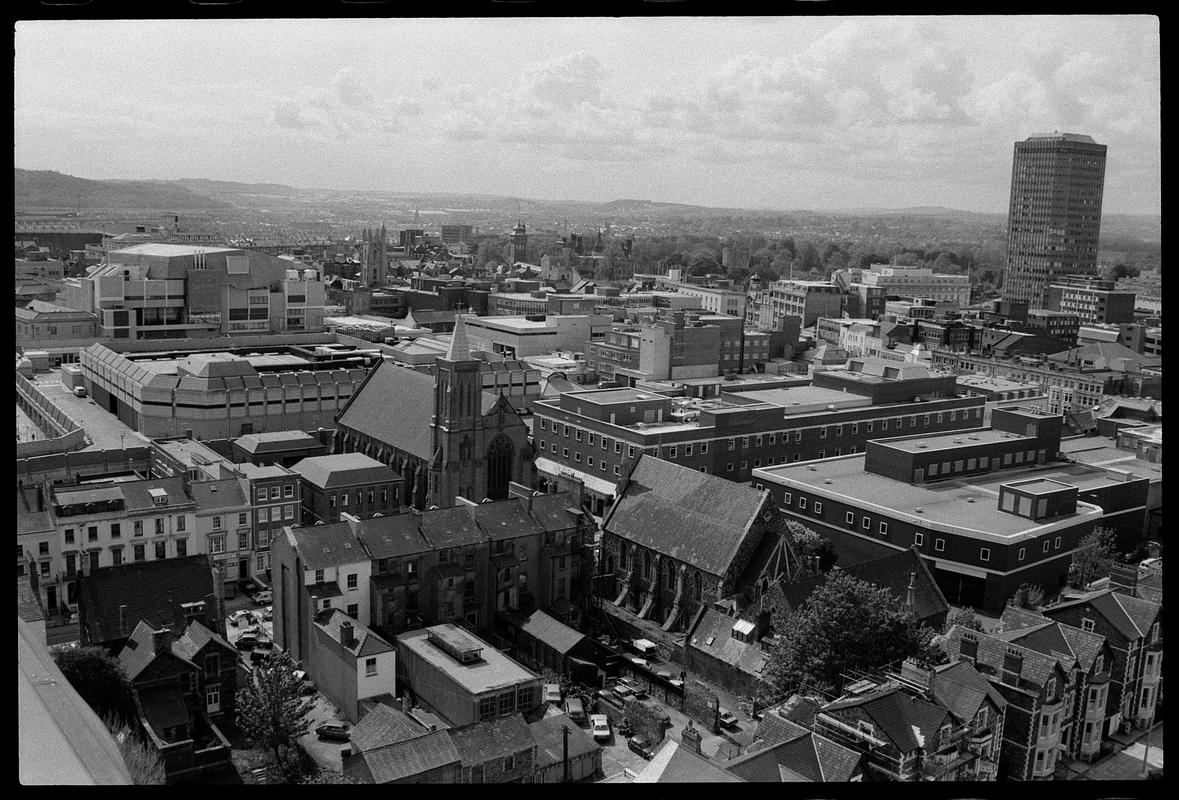 View of St David's Cathedral and city centre, from a building in Churchill Way.