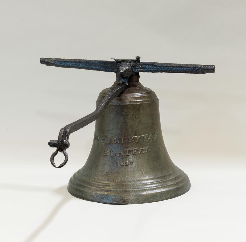 Bell dated 1837 and used at Moeltryfan slate quarry, Dyffryn Nantlle, to denote blasting times at the quarry.