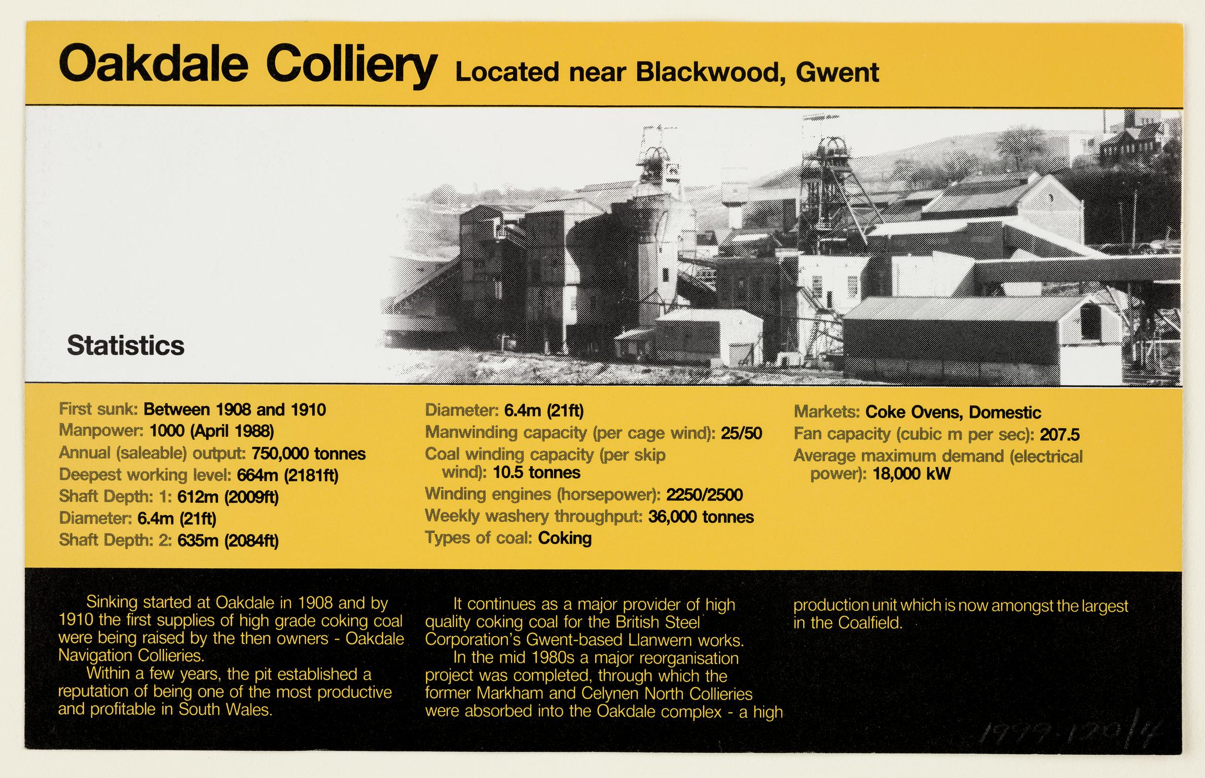 British Coal South Wales Oakdale Colliery (fact sheet)