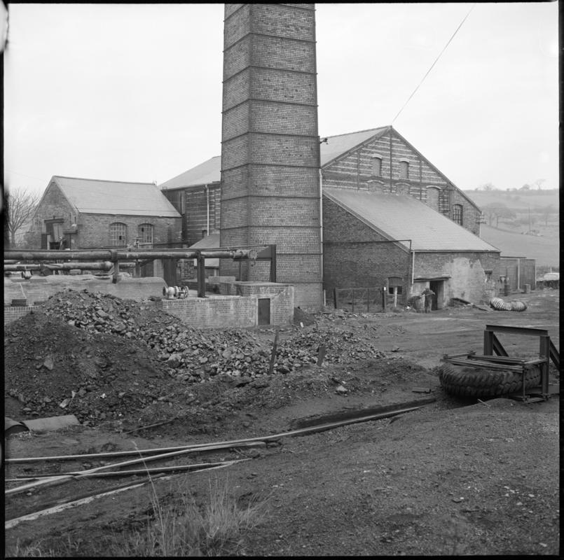 Black and white film negative showing a general surface view of Morlais Colliery, 12 November 1975.  'Morlais 12 Nov 1975' is transcribed from original negative bag.
