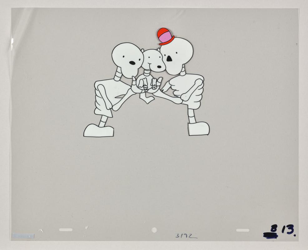Funny Bones overlay animation production artwork from episode 'The Pet Shop' showing the characters Little, Dog and Big.