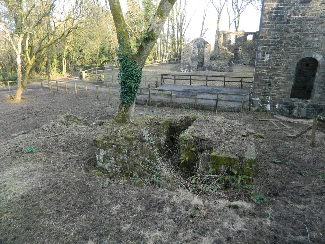 Grove Colliery, Stepaside: remains immediately north west of shaft, interpreted as probably belonging to a ventilation fan engine, viewed from north west.