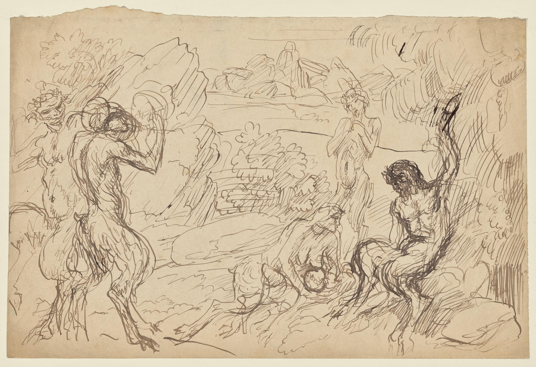 Five Satyrs in a woodland setting