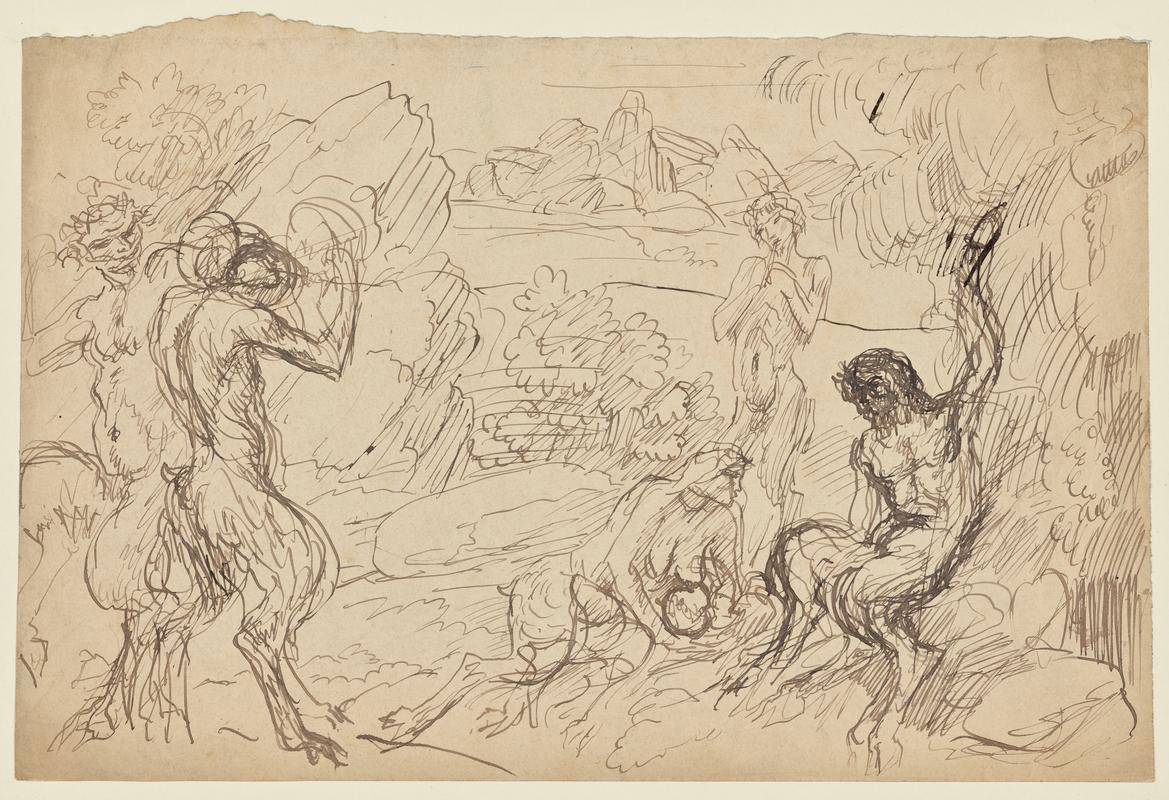 Five Satyrs in a woodland setting