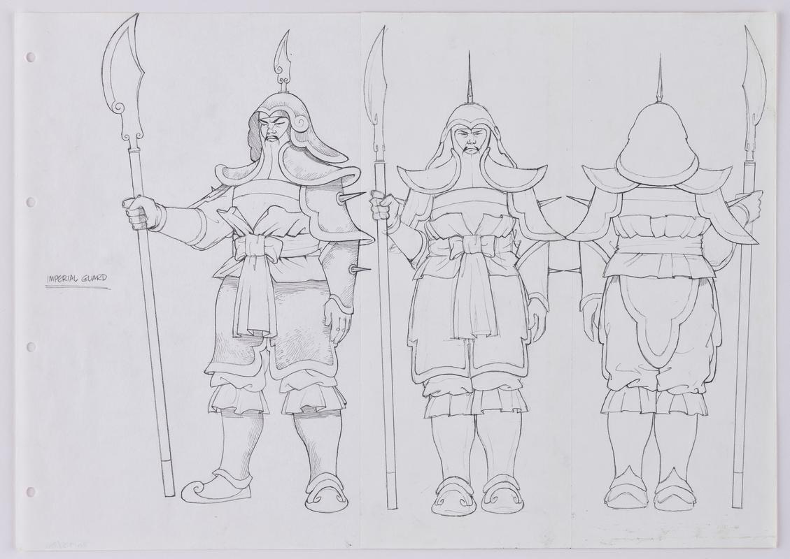 Turandot animation production sketch showing the character Imperial Guard.