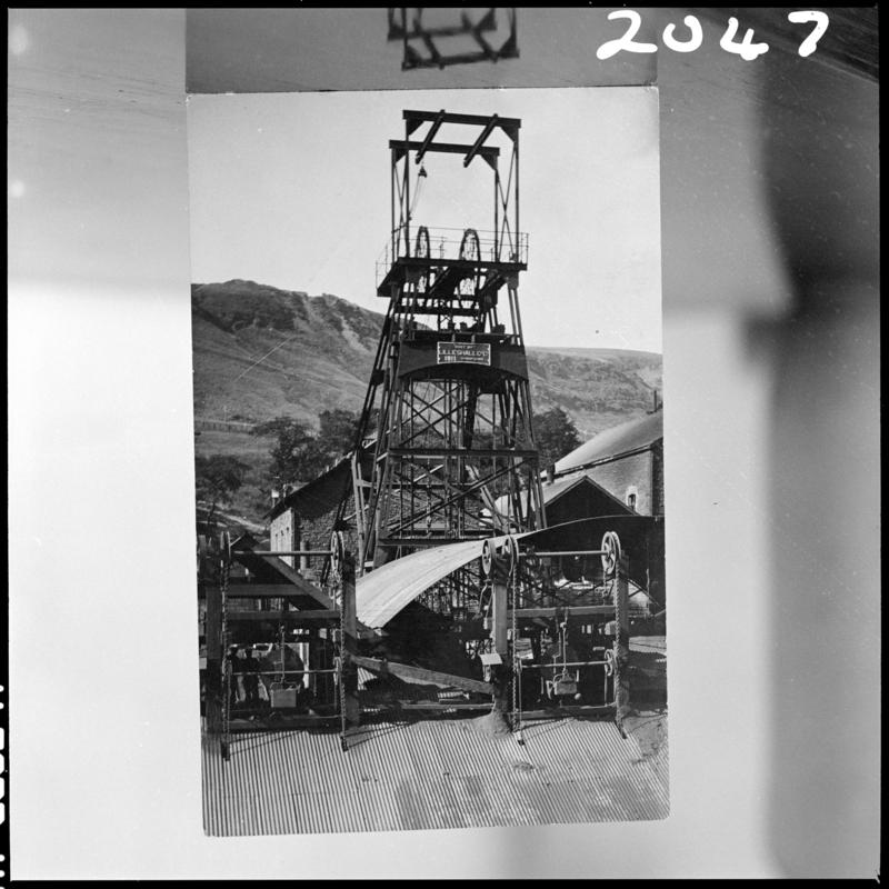 Black and white film negative of a photograph showing the downcast headgear, Ferndale no.2 Pit.  'Ferndale No 2 Pit' is transcribed from original negative bag.