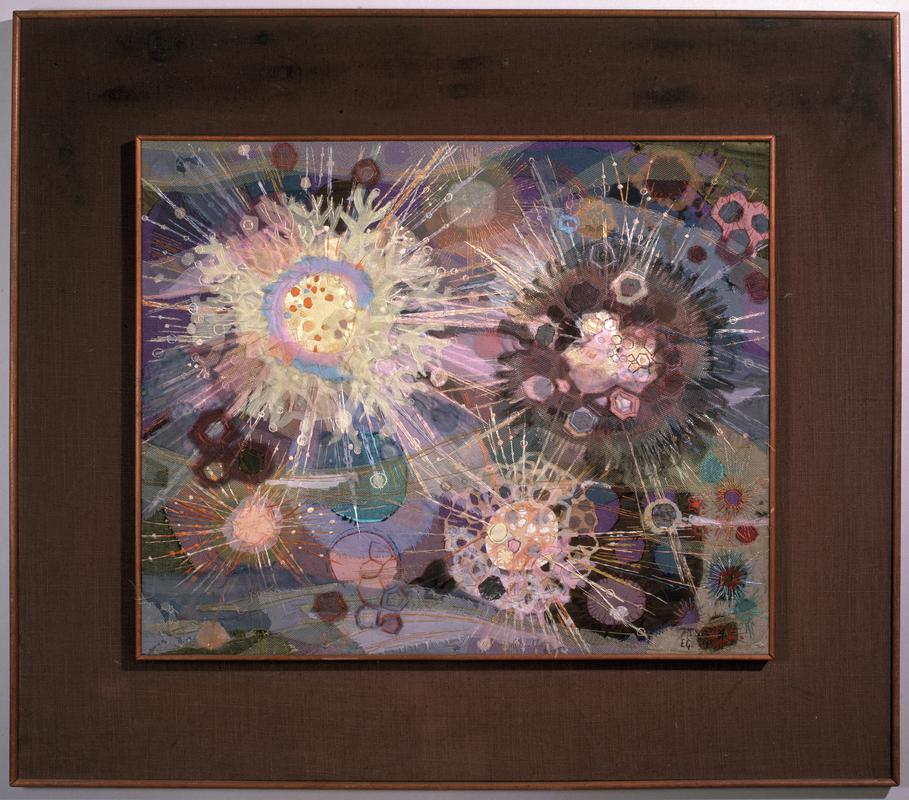 Embroidered and appliqué picture entitled 'Radiolaria' by Esther Grainger, 1973