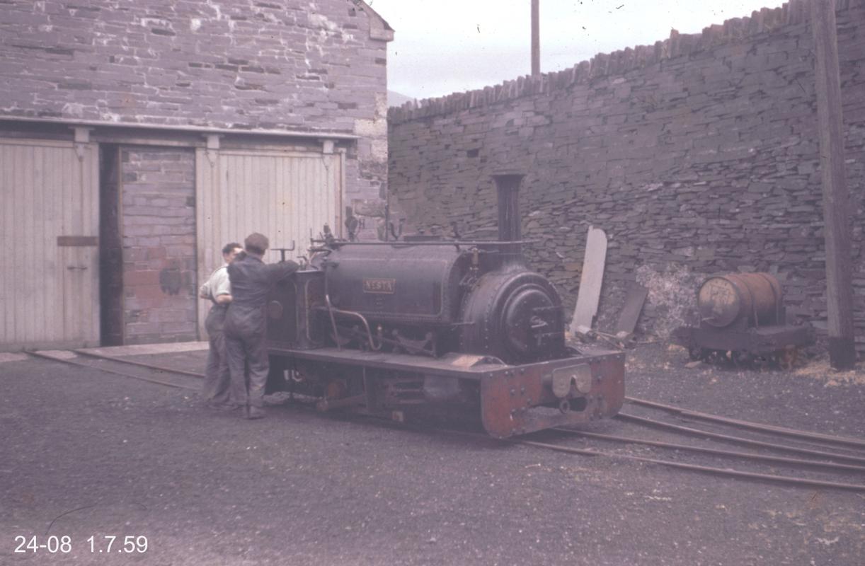 Nesta' at the Felin Fawr Workshops, Coed y Parc, Penrhyn Quarry. 'Nesta' was sold in 1965 and exported to the USA.
