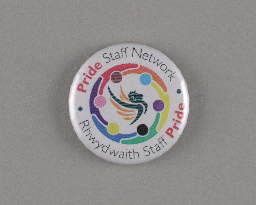 Newport City Council’s Pride Staff Network badge 'Pride Staff Network Rhwydwaith Staff Pride'.