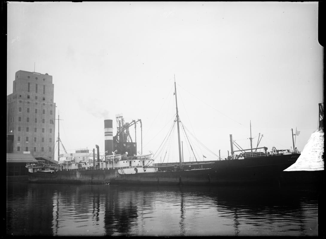 Three quarter Port stern view of S.S. ELPHIS at Cardiff Docks, c.1936.