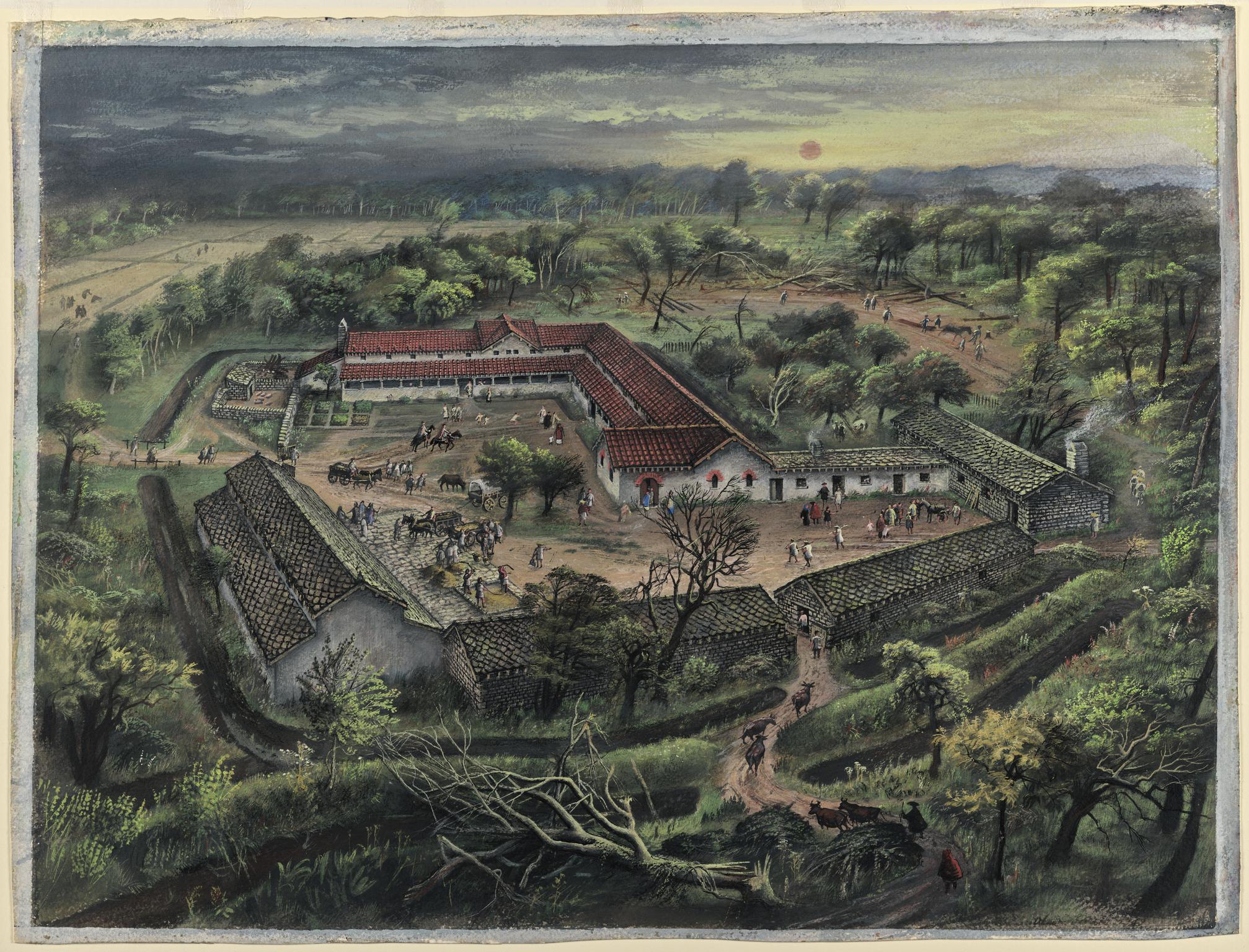 Watercolour of Llantwit Major Roman Villa