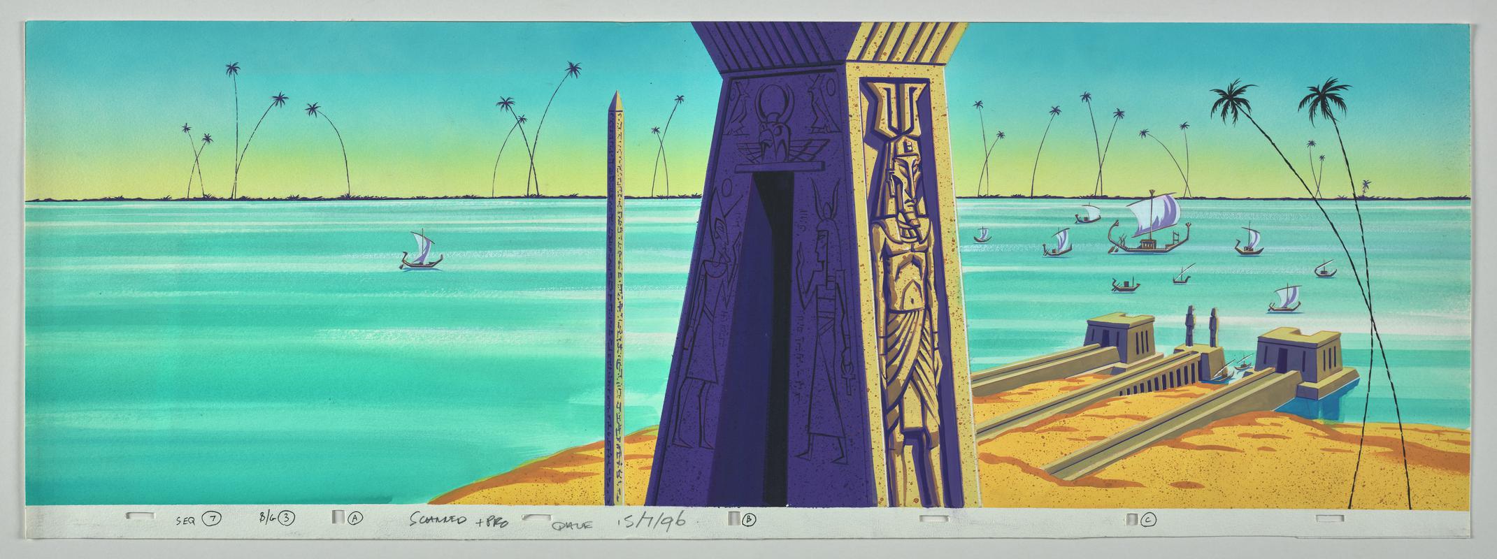 Background animation production artwork from episode Moses in series 'Testament: The Bible in Animation'.