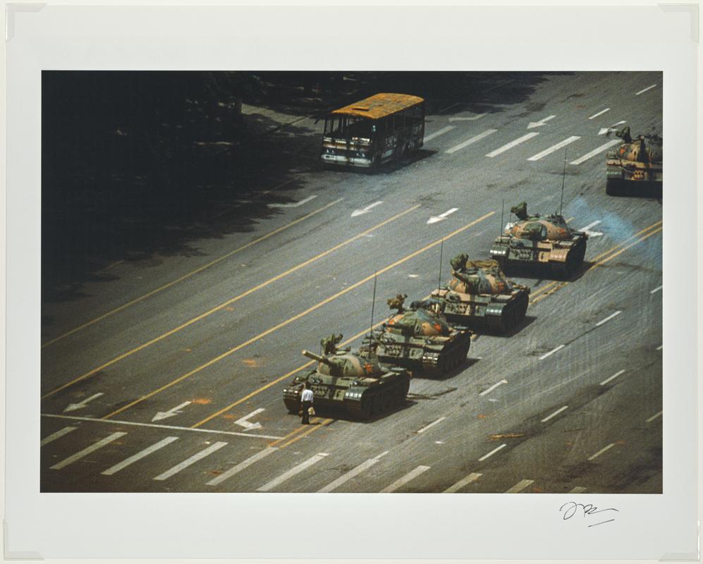 Tien An Men Square. 'The Tank Man' stopping the column of T59 tanks. Beijing, China