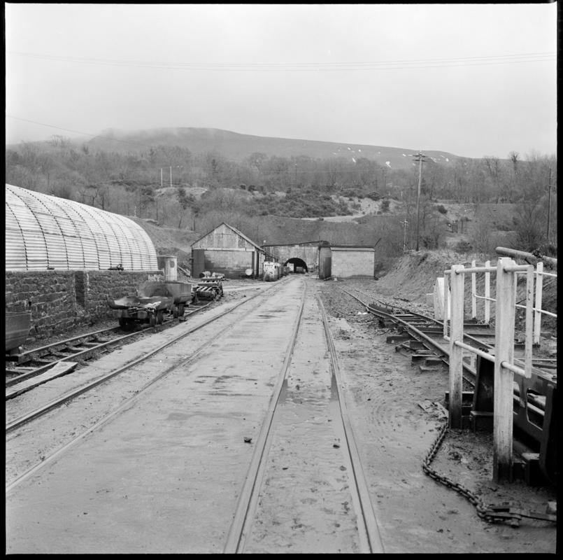 Black and white film negative showing the entrance to Blaengwrach mine. 'Blaengwrach' is transcribed from original negative bag.