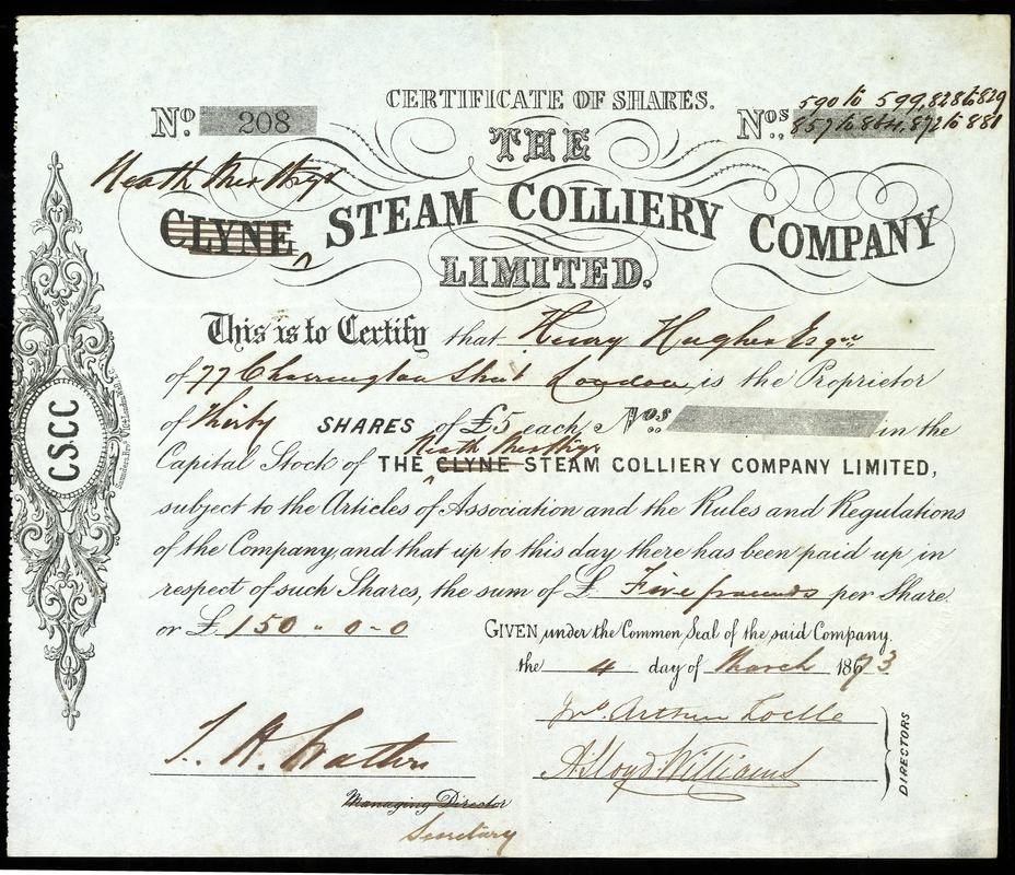 Share Certificate "The Neath Merthyr Steam Colliery Company Limited"