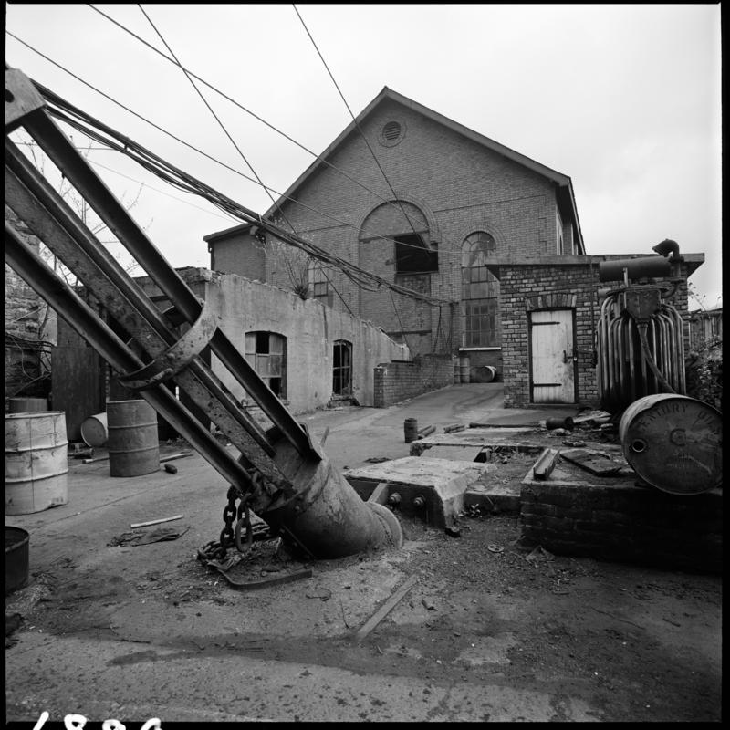 Black and white film negative showing the engine house, Deep Duffryn Colliery, 22 April 1980.  'Deep Duffryn 22/4/80' is transcribed from original negative bag.