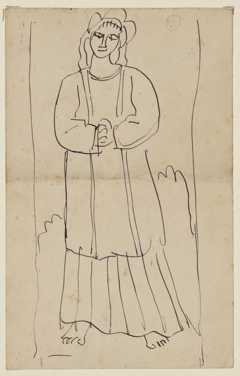 Woman in a Coat and Skirt with Bare Feet