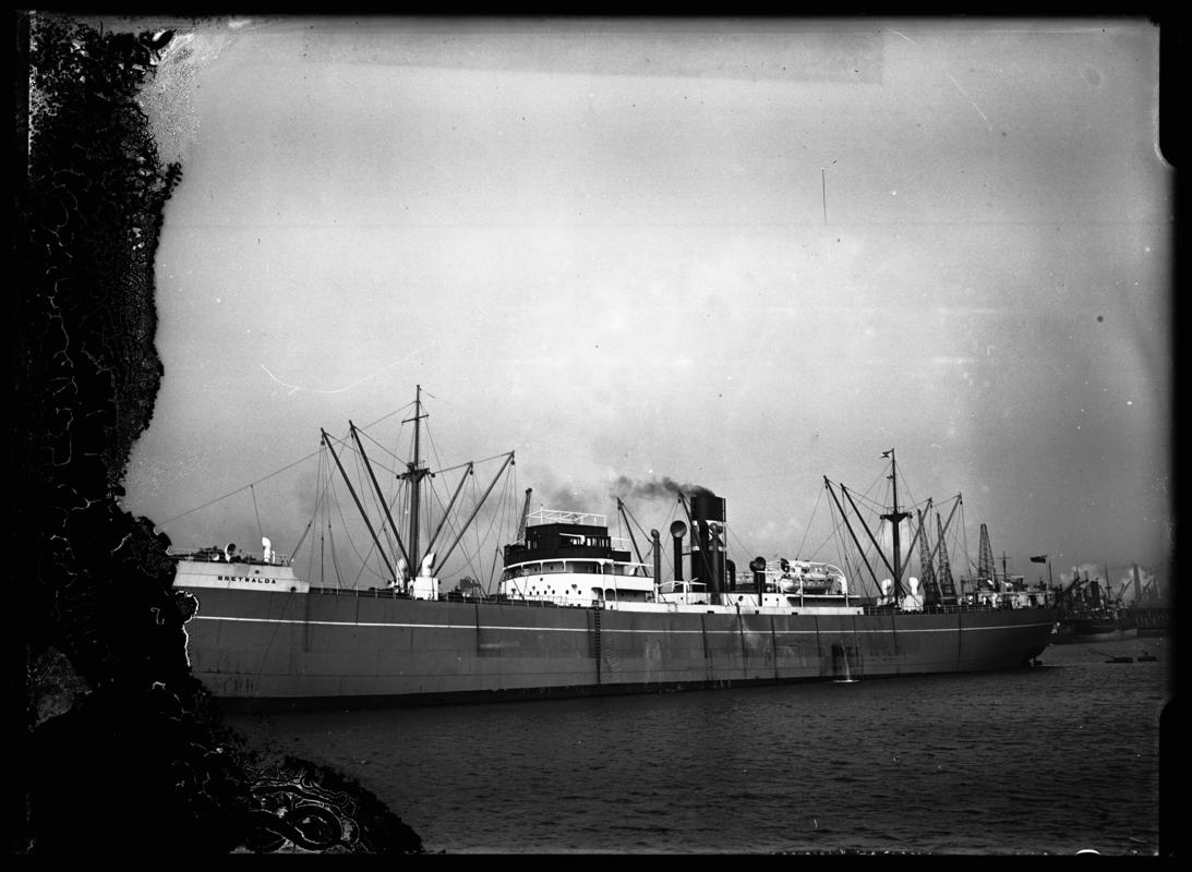 Port broadside view of S.S. BRETWALDA at Cardiff Docks, c.1932.