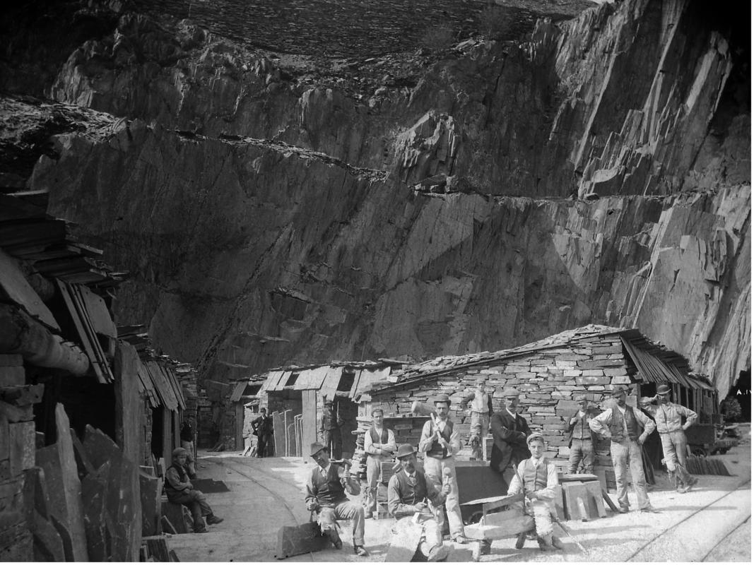 View of one of the 'ponciau' (galleries) at Dinorwic Quarry showing the 'gwaliau' where the slate was split and trimmed